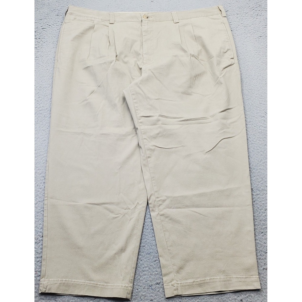 Harbor Bay Chino Pants Mens 48/28 Tan Pleated Stretch Continuous Comfort Waist